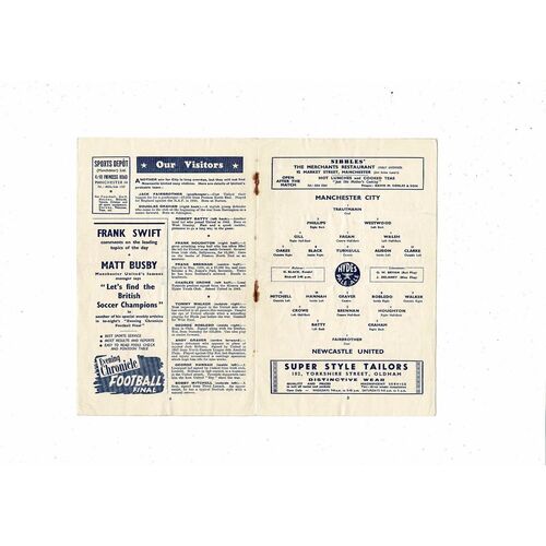 1949/50 Manchester City v Newcastle United Football Programme