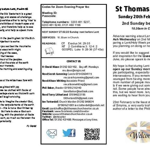 Pew Sheet | The Parish of St Thomas, Exeter