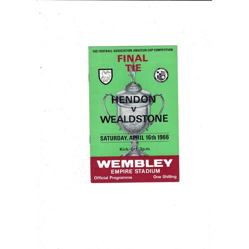1966 Hendon v Wealdstone Amateur Cup Final Football Programme