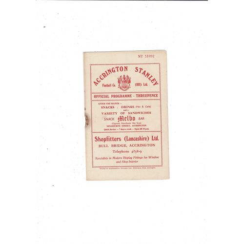 1956/57 Accrington Stanley v Stockport County Football Programme