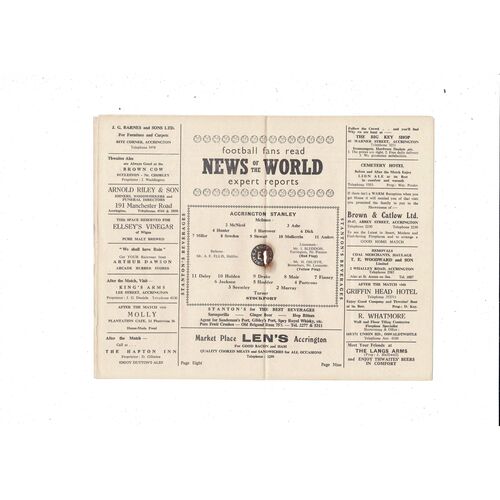 1956/57 Accrington Stanley v Stockport County Football Programme