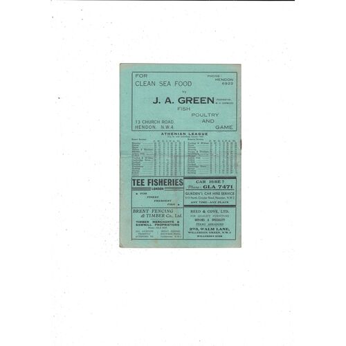 1950/51 Hendon v Barnet Football Programme