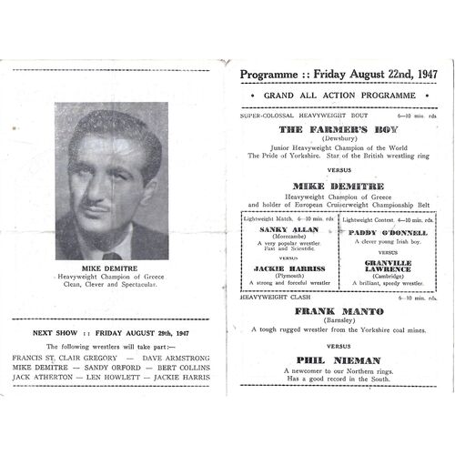 1947 Fleetwood (22/08/1947) Wresting Programme