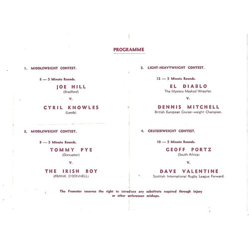 1952 Buxton (03/12/1952) Wresting Programme