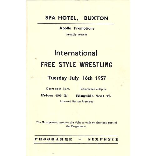 1957 Buxton (16/07/1957) Wresting Programme