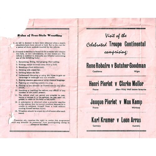 1960 Buxton (04/04/1960) Wresting Programme