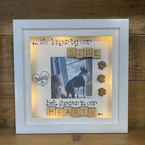 LED “ no longer by our side “ pet memorial frame