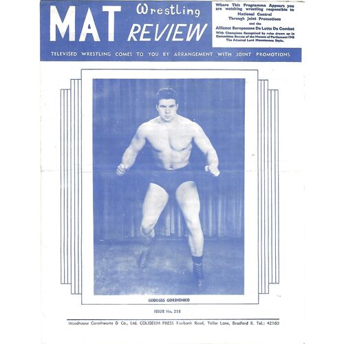 1962 Buxton (07/05/1962) Wresting Programme/Mat Televised Review Issue No. 218