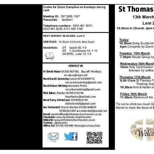 Pew Sheet | The Parish of St Thomas, Exeter