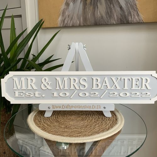 Contemporary Mr & Mrs Wedding Street Sign – 3D Wooden Plaque