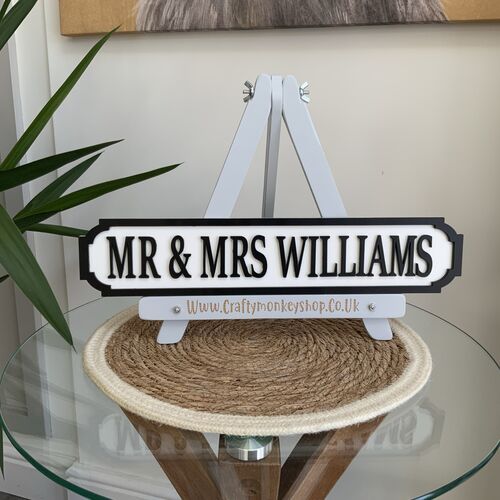 Contemporary Mr & Mrs Wedding Street Sign – 3D Wooden Plaque