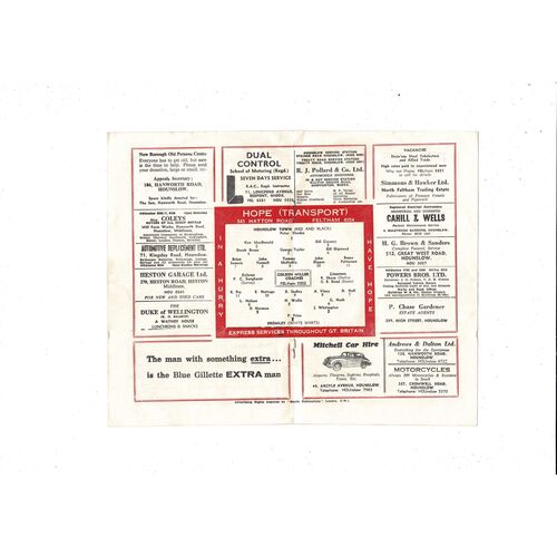 1961/62 Hounslow Town v Bromley Amateur Cup Replay Football Programme