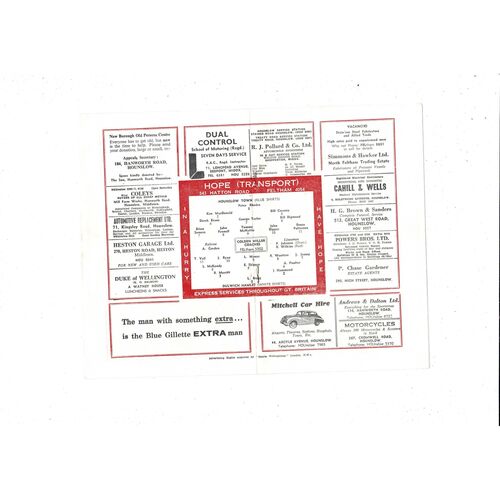 1961/62 Hounslow Town v Dulwich Hamlet FA Amateur Cup Football Programme