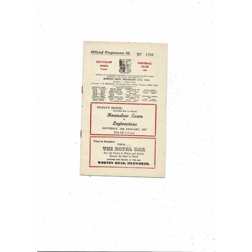 1956/57 Hounslow Town v Leytonstone Amateur Cup Football Programme