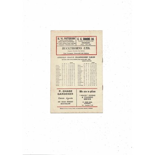 1956/57 Hounslow Town v Leytonstone Amateur Cup Football Programme