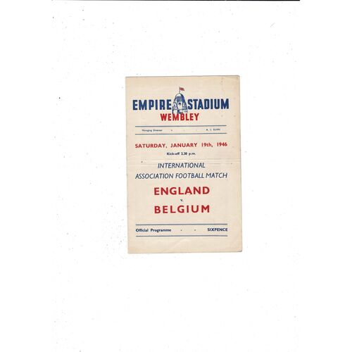 1946 England v Belgium Football Programme