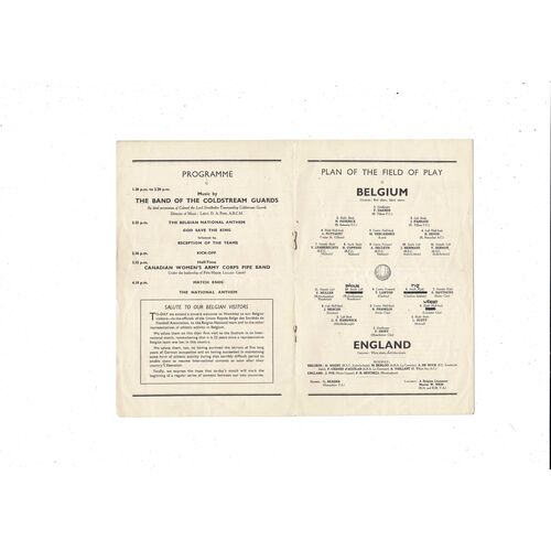 1946 England v Belgium Football Programme