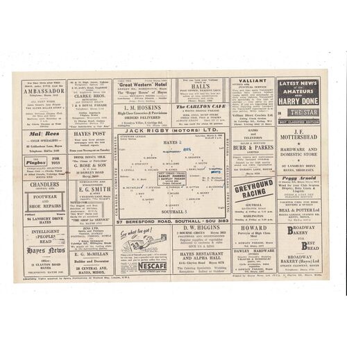 1953/54 Hayes v Southall Football Programme