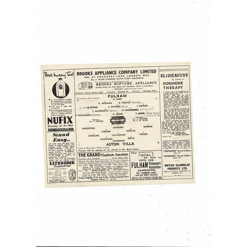 1945/46 Fulham v Aston Villa Football Programme
