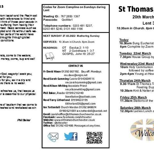 Pew Sheet | The Parish of St Thomas, Exeter