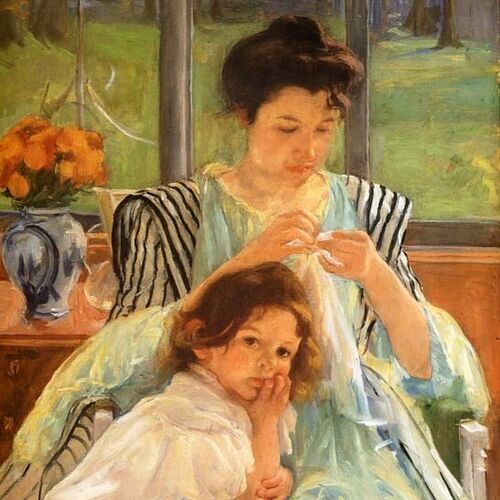 Young Mother Sewing