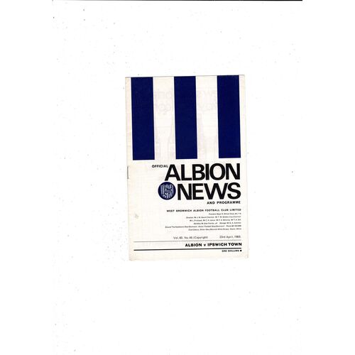 1968/69 West Bromwich Albion v Ipswich Town Football Programme