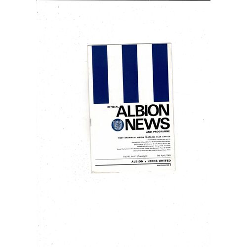 1968/69 West Bromwich Albion v Leeds United Football Programme April + Review