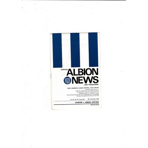 1968/69 West Bromwich Albion v Leeds United Football Programme Dec. Postponed + League Review