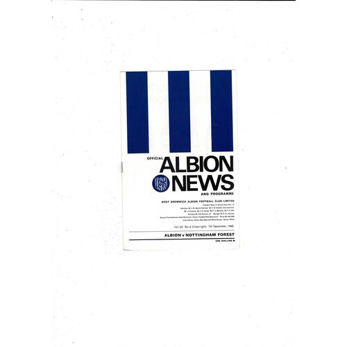 1968/69 West Bromwich Albion v Nottingham Forest Football Programme + League Review