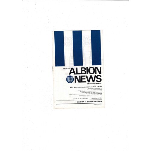 1968/69 West Bromwich Albion v Southampton Football Programme