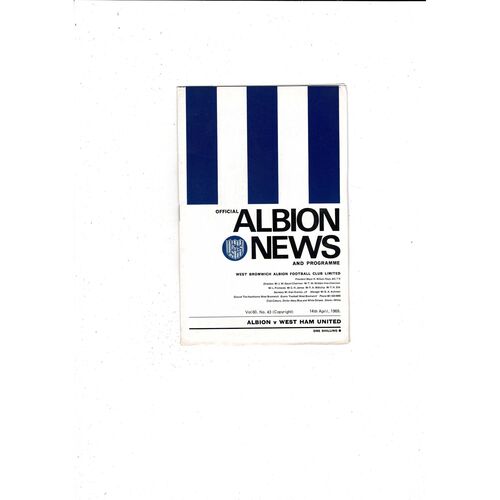 1968/69 West Bromwich Albion v West Ham United Football Programme + League Review