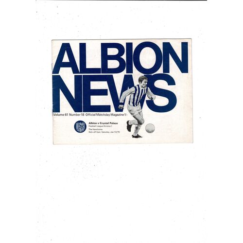 1969/70 West Bromwich Albion v Crystal Palace Football Programme