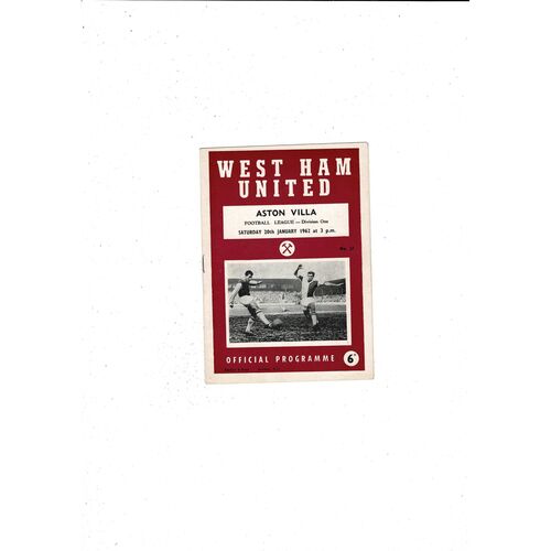 1961/62 West Ham United v Aston Villa Football Programme