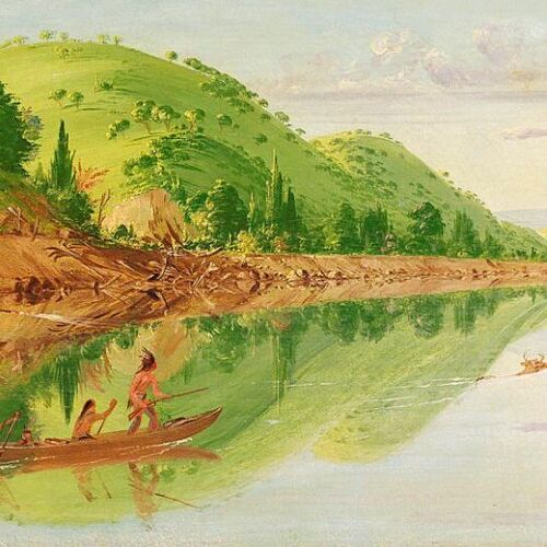 View on the St Peter's River, Sioux Indians Pursuing a Stag in their Canoes