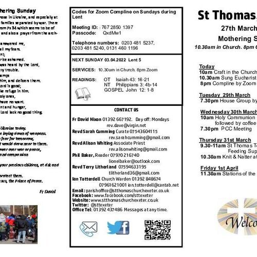 Pew Sheet | The Parish of St Thomas, Exeter