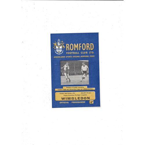 1964/65 Romford v Wimbledon Eastern Floodlight Cup Football Programme