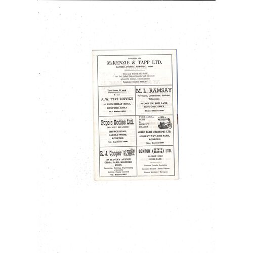 1964/65 Romford v Wimbledon Eastern Floodlight Cup Football Programme