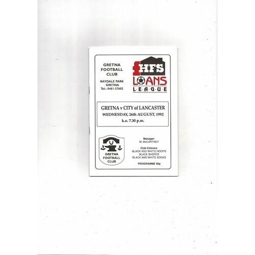 1992/93 Gretna v Lancaster Football Programme