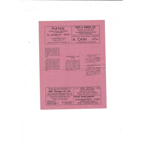 1957/58 Hayes v Maidstone Football Programme