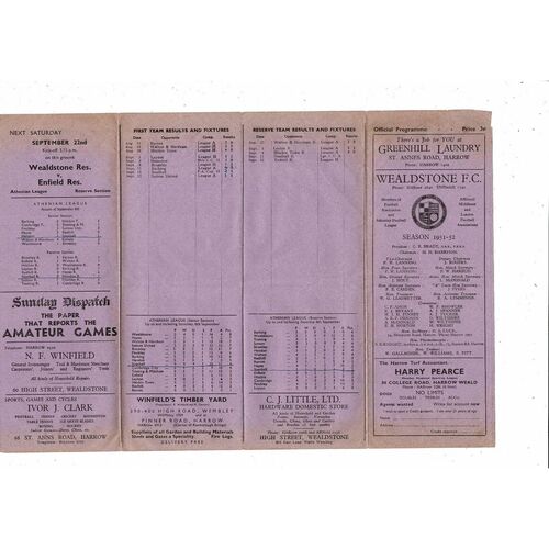 Wealdstone v Southall FA Cup Football Programme 1951/52