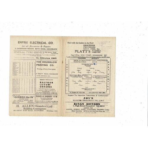 1952/53 Hounslow Town v Tooting & Mitcham FA Amateur Cup Football Programme