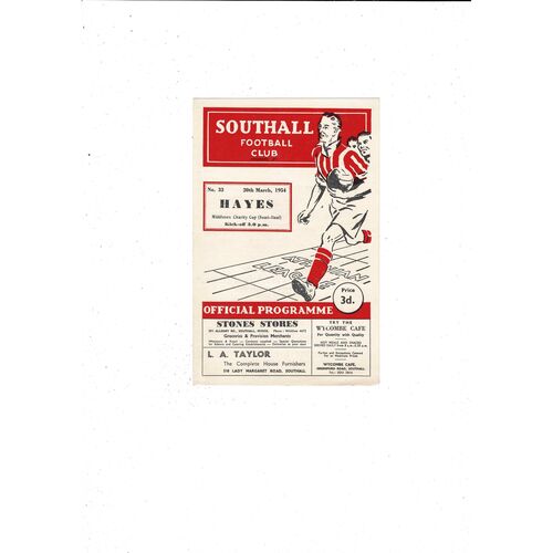 1953/54 Southall v Hayes Middlesex Charity Cup Semi Final Football Programme