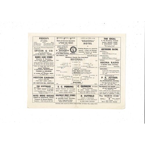 1953/54 Southall v Hayes Middlesex Charity Cup Semi Final Football Programme
