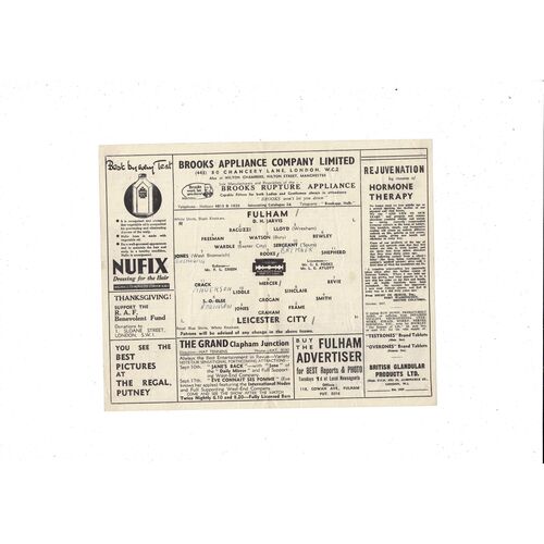 1945/46 Fulham v Leicester City Football Programme