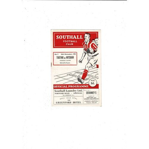 1955/56 Southall v Tooting & Mitcham Football Programme