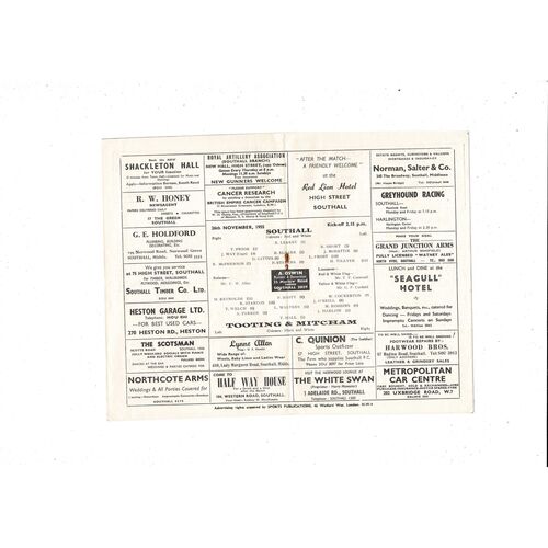 1955/56 Southall v Tooting & Mitcham Football Programme