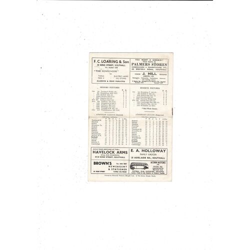 1955/56 Southall v Tooting & Mitcham Football Programme