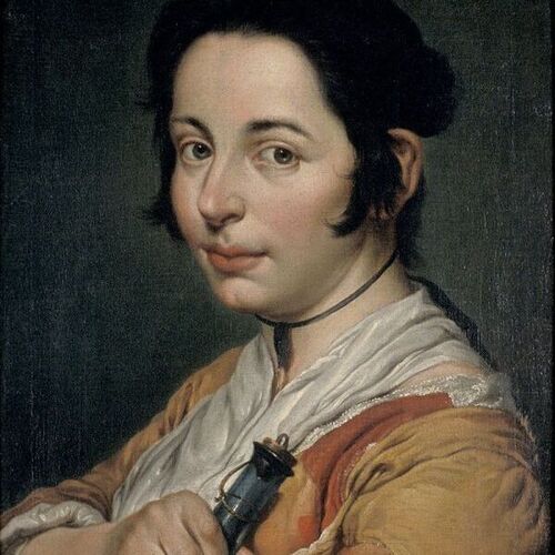 Young Peasant Woman Holding a Wine Flask