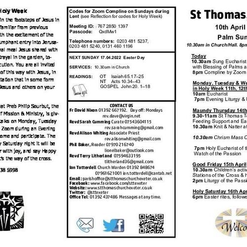 Pew Sheet | The Parish of St Thomas, Exeter