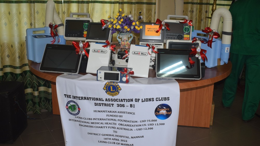 மூன்றரை கோடி ரூபா உபகரணங்கள் மன்னார் வைத்தியசாலைக்கு லயன்ஸ் கழகம் கையளிப்பு